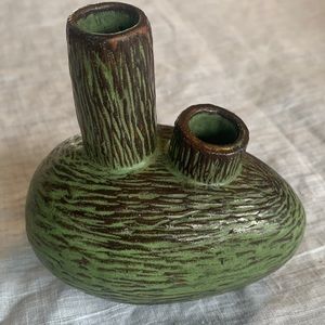 Vintage handmade ceramic double bud vase